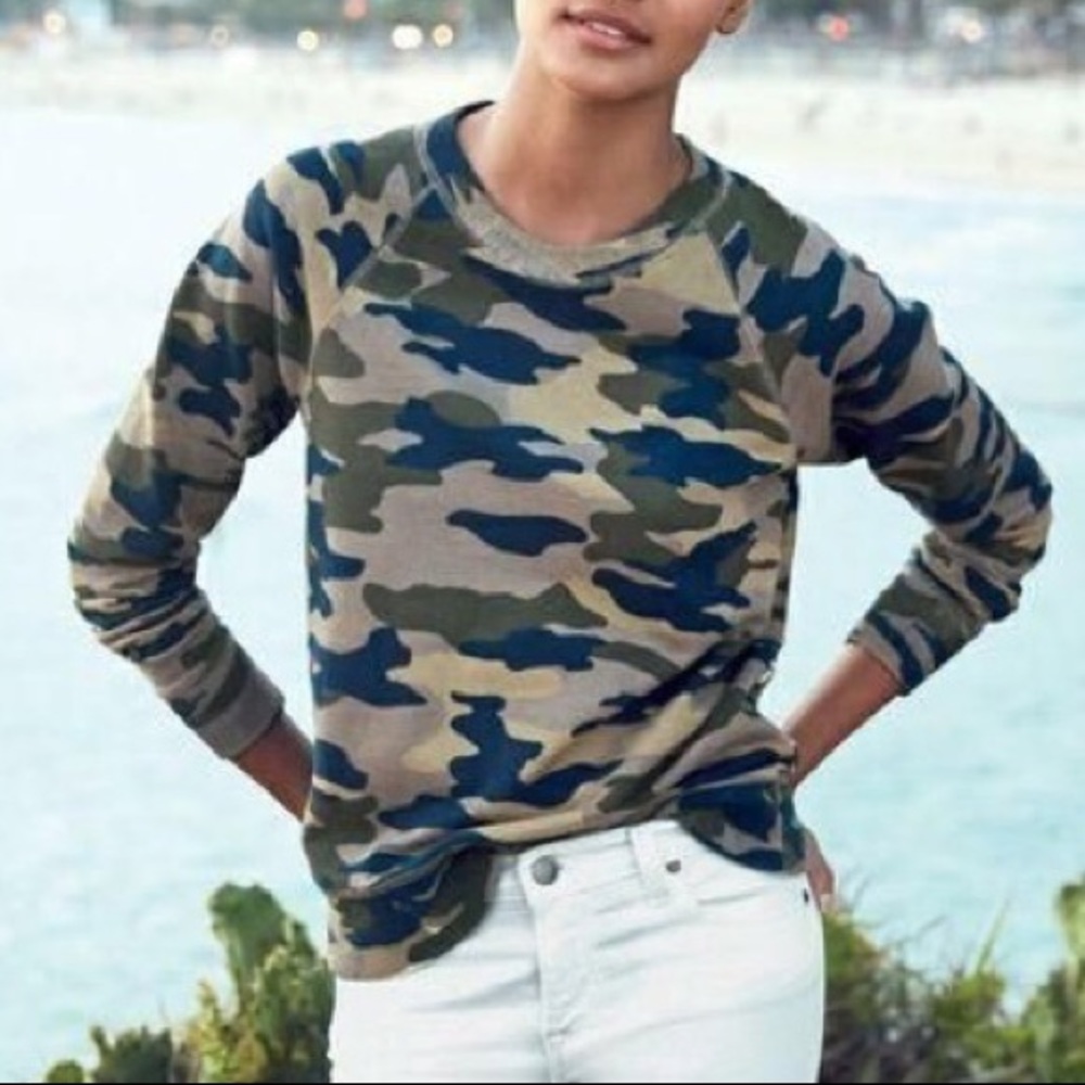 J. Crew Women's Camouflage Crewneck Sweatshirt in Olive, Navy, Khaki